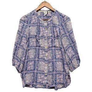 Anthropologie‎ Akemi + Kin Tunic Top Womens XS Purple Boho  Button Front Peasant